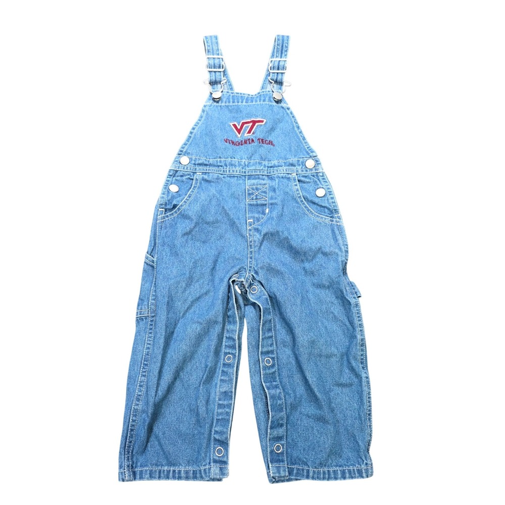 VTG Red Oak Virginia Tech Hokies Denim Overalls Boy's 24M Blue VT NCAA Carpenter